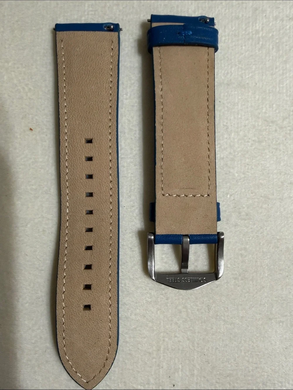 22mm Fossil Blue Leather Watch Strap with Silver Buckle
